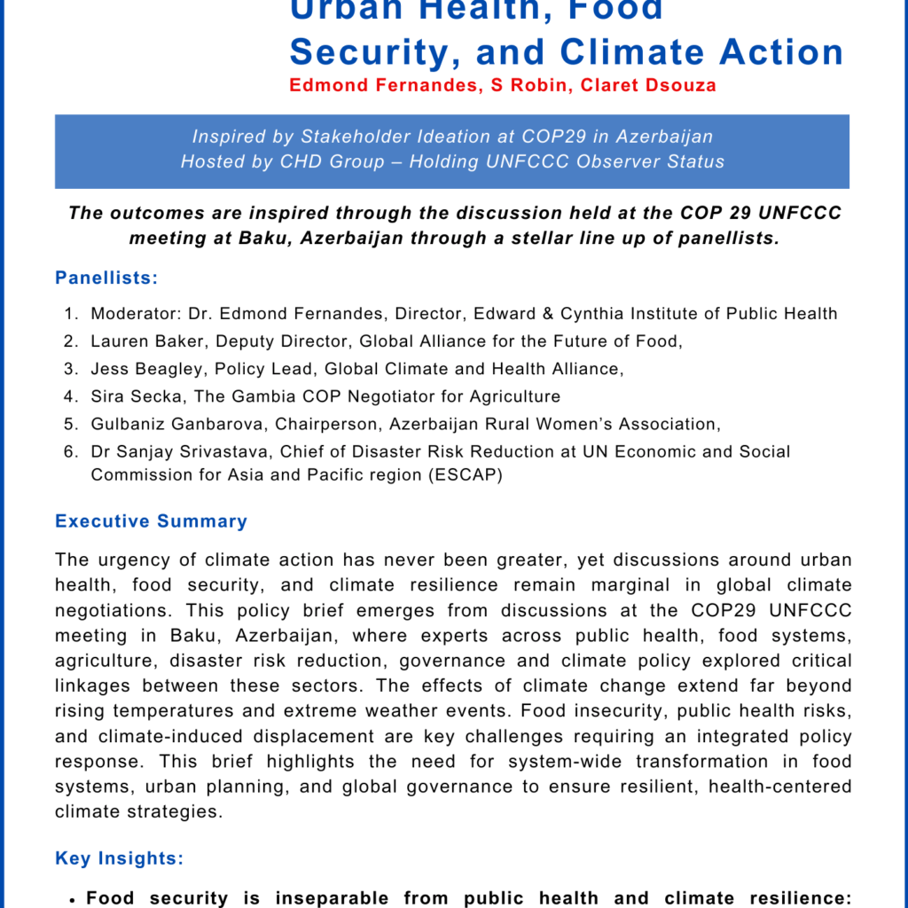 Urban Health, Food Security, and Climate Action