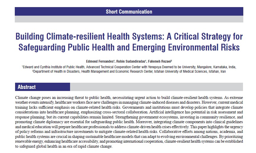 Building Climate resilient Health Systems: A Critical Strategy for Safeguarding Public Health and Emerging Environmental Risks