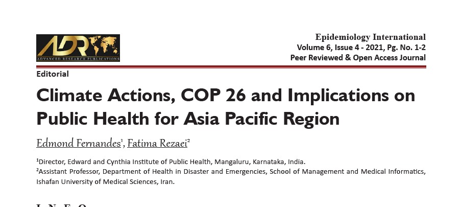 Climate Actions, COP 26 and Implications on Public Health for Asia Pacific Region